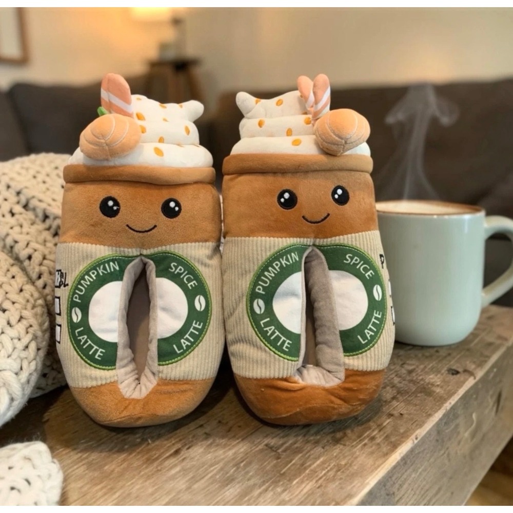 Feetmoji Pumpkin Spice Latte Plush Slippers Womens 9-10 Coffee - Picture 7 of 7